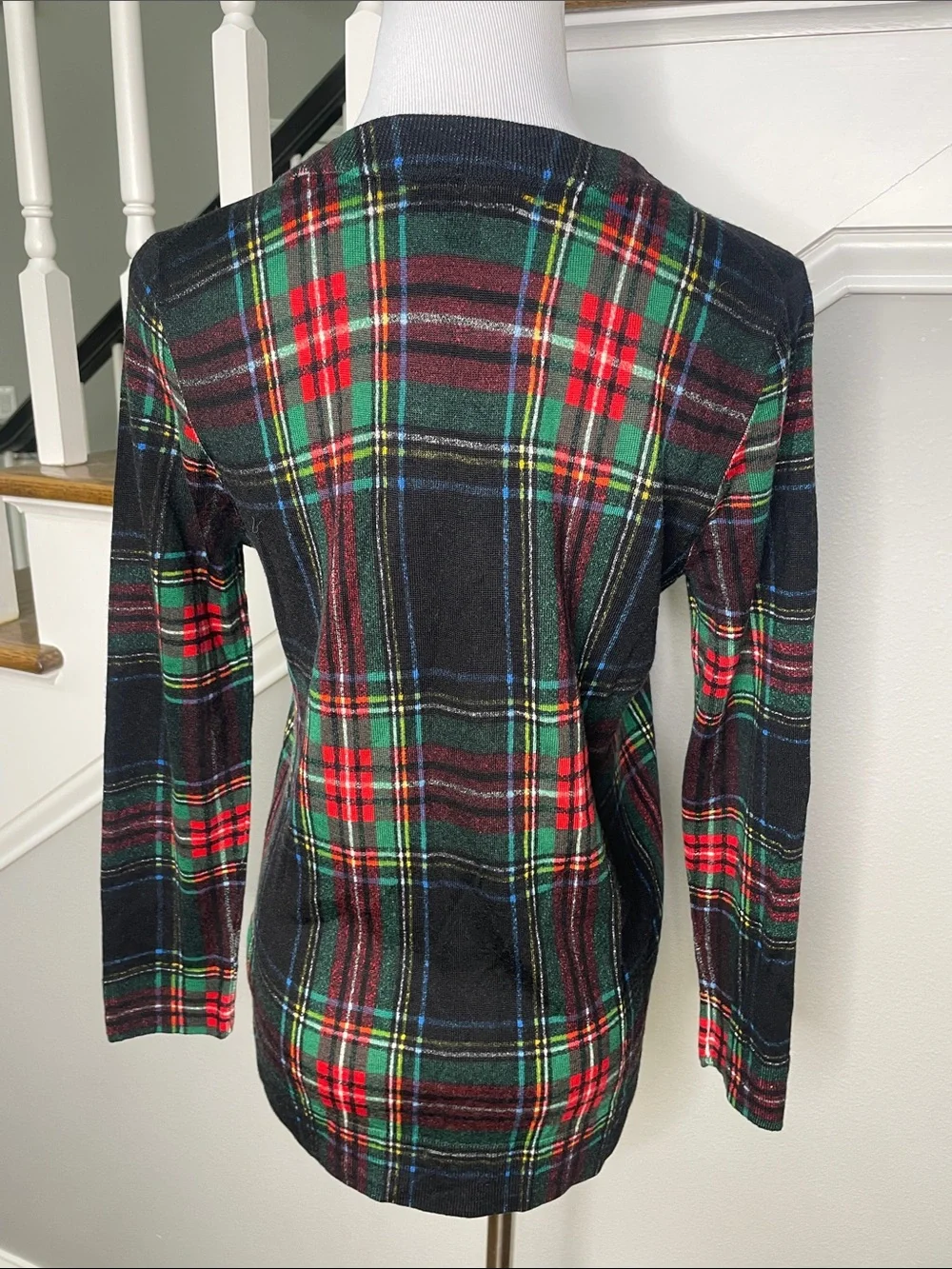 J. Crew Tartan Plaid Merino Wool Lightweight 3/4 Sleeve Sweater